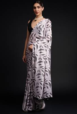 art silk blend saree with printed design & pallu lace border paired with banglori unstitched blouse 3