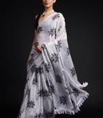 art silk saree with printed design & pallu lace border, paired with banglori unstitched blouse