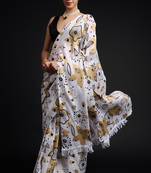 art silk saree with printed design & pallu lace border, paired with banglori unstitched blouse