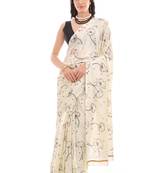art silk saree with printed design & pallu lace border, paired with banglori unstitched blouse