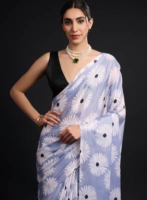 art silk blend saree with printed design & pallu lace border paired with banglori unstitched blouse 2