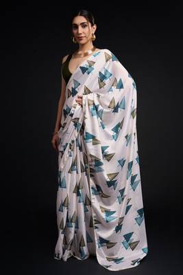 art silk blend saree with printed design & pallu lace border paired with banglori unstitched blouse 1
