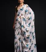 art silk saree with printed design & pallu lace border, paired with banglori unstitched blouse