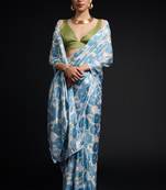 art silk saree with printed design & pallu lace border, paired with banglori unstitched blouse