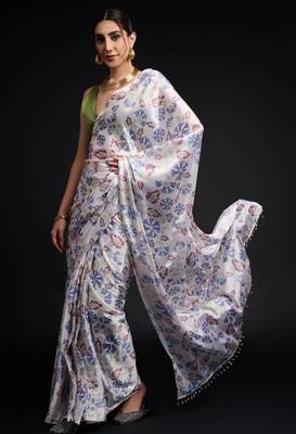 art silk blend saree with printed design & pallu lace border paired with banglori unstitched blouse 1