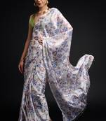 art silk saree with printed design & pallu lace border, paired with banglori unstitched blouse