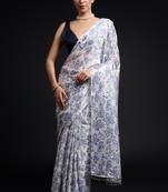 art silk saree with printed design & pallu lace border, paired with banglori unstitched blouse
