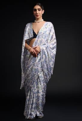 art silk blend saree with printed design & pallu lace border paired with banglori unstitched blouse 3