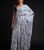 art silk saree with printed design & pallu lace border, paired with banglori unstitched blouse