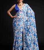 art silk saree with printed design & pallu lace border, paired with banglori unstitched blouse