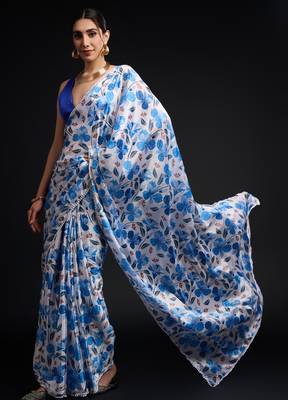 art silk blend saree with printed design & pallu lace border paired with banglori unstitched blouse 3