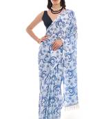 art silk saree with printed design & pallu lace border, paired with banglori unstitched blouse