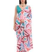 art silk saree with printed design & pallu lace border, paired with banglori unstitched blouse