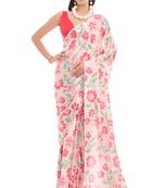 art silk saree with printed design & pallu lace border, paired with banglori unstitched blouse