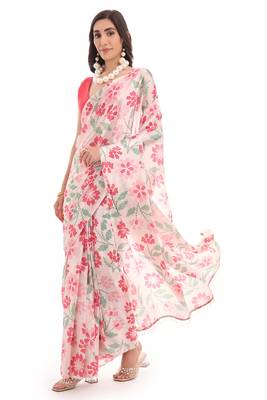 art silk blend saree with printed design & pallu lace border paired with banglori unstitched blouse 2