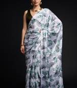 art silk saree with printed design & pallu lace border, paired with banglori unstitched blouse