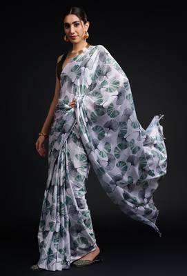 art silk blend saree with printed design & pallu lace border paired with banglori unstitched blouse 2