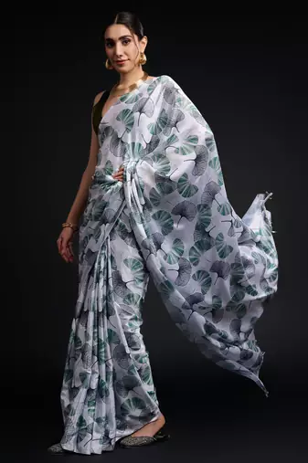 art silk blend saree with printed design & pallu lace border paired with banglori unstitched blouse