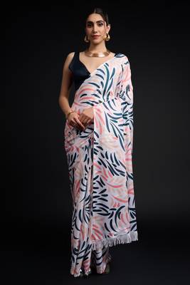 art silk blend saree with printed design & pallu lace border paired with banglori unstitched blouse 1