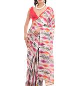 art silk saree with printed design & pallu lace border, paired with banglori unstitched blouse