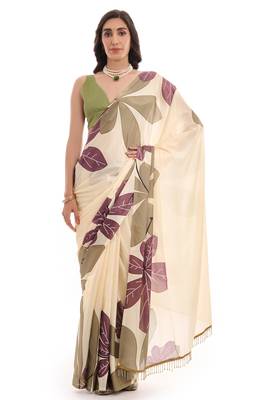 art silk blend saree with printed design & pallu lace border paired with banglori unstitched blouse 1