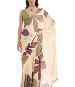 art silk saree with printed design & pallu lace border, paired with banglori unstitched blouse