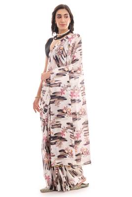 art silk blend saree with printed design & pallu lace border paired with banglori unstitched blouse 2