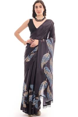 art silk blend saree with printed design & pallu lace border paired with banglori unstitched blouse 1