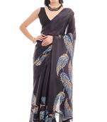 art silk saree with printed design & pallu lace border, paired with banglori unstitched blouse