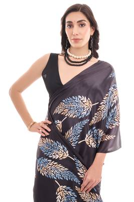 art silk blend saree with printed design & pallu lace border paired with banglori unstitched blouse 4