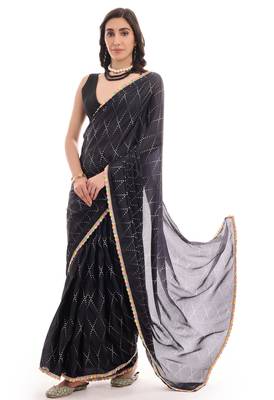 art silk blend saree with printed design & pallu lace border paired with banglori unstitched blouse 4