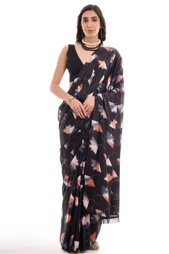 art silk saree with printed design & pallu lace border, paired with banglori unstitched blouse