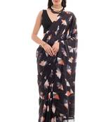 art silk saree with printed design & pallu lace border, paired with banglori unstitched blouse