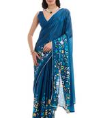 art silk saree with printed design & pallu lace border, paired with banglori unstitched blouse