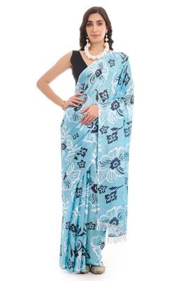 art silk blend saree with printed design & pallu lace border paired with banglori unstitched blouse 1