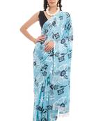 art silk saree with printed design & pallu lace border, paired with banglori unstitched blouse