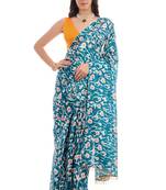 art silk saree with printed design & pallu lace border, paired with banglori unstitched blouse