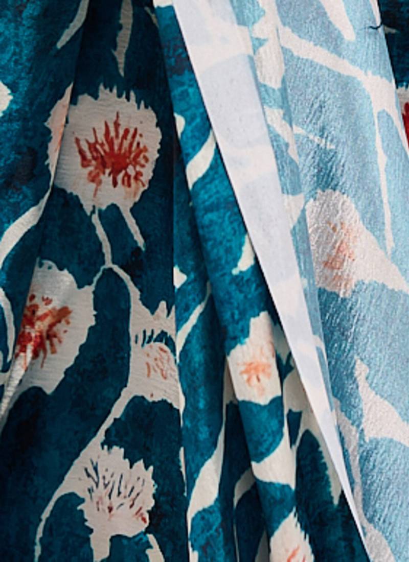 art silk saree with printed design & pallu lace border, paired with banglori unstitched blouse