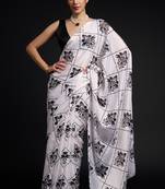 art silk saree with printed design & pallu lace border, paired with banglori unstitched blouse