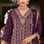 Purple embroidered chinon free size stitched palazzo style salwar suit