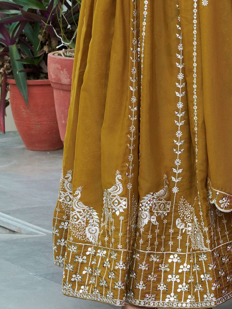 Yellow Sequins Georgette Gown With Dupatta