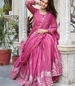 Pink Sequins Georgette Gown With Dupatta