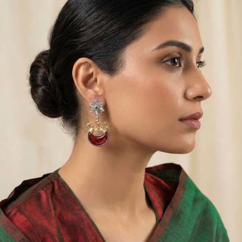 Maroon color oxidised earrings featuring dual-tone artistry for sophisticated cultural celebrations 2
