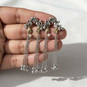 Green color oxidised earrings crafted with dual-tone finish enhancing timeless ethnic sophistication 1