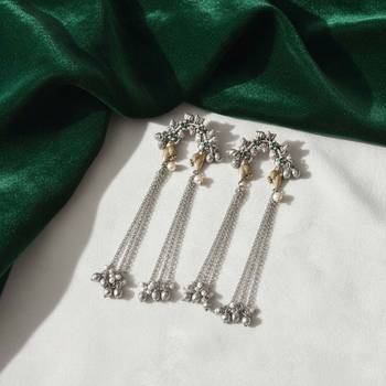 Green color oxidised earrings crafted with dual-tone finish enhancing timeless ethnic sophistication 2