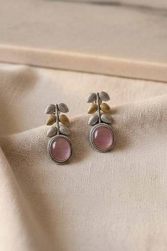 Light pink color oxidised earrings crafted with dual-tone grace perfect for soft festive looks