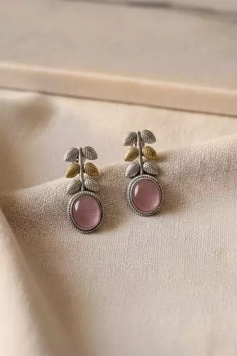 Light pink color oxidised earrings crafted with dual-tone grace perfect for soft festive looks