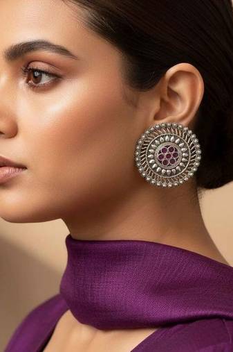 Rani color oxidised earrings delivering bold oxidised texture for vibrant cultural styling needs