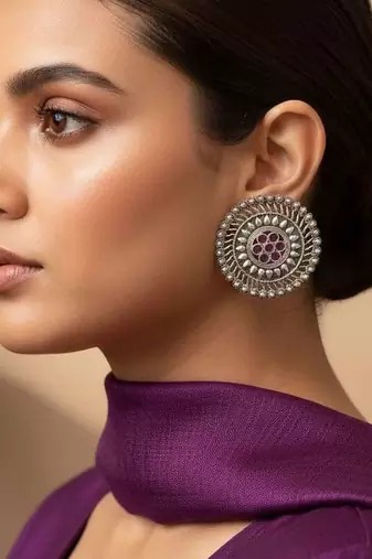 Rani color oxidised earrings delivering bold oxidised texture for vibrant cultural styling needs