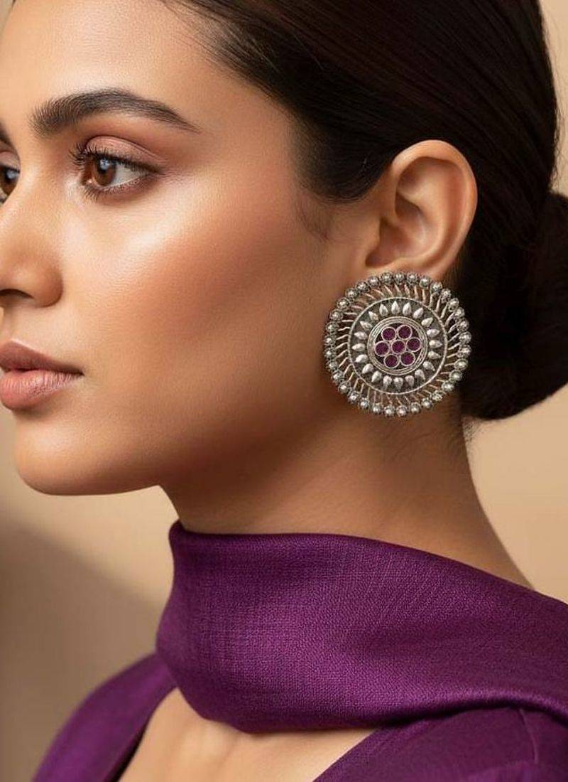 Rani color oxidised earrings delivering bold oxidised texture for vibrant cultural styling needs